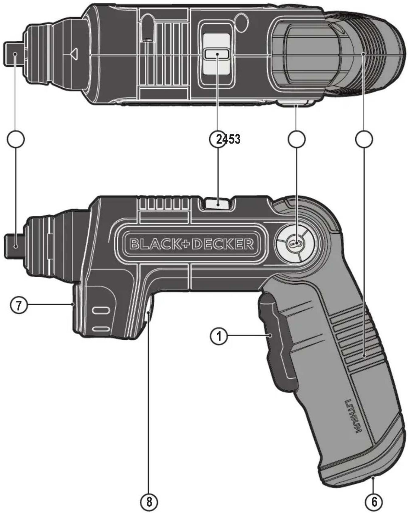 2453 BLACK+DECKER ① LITHIUM ⑦ ⑧ ⑥