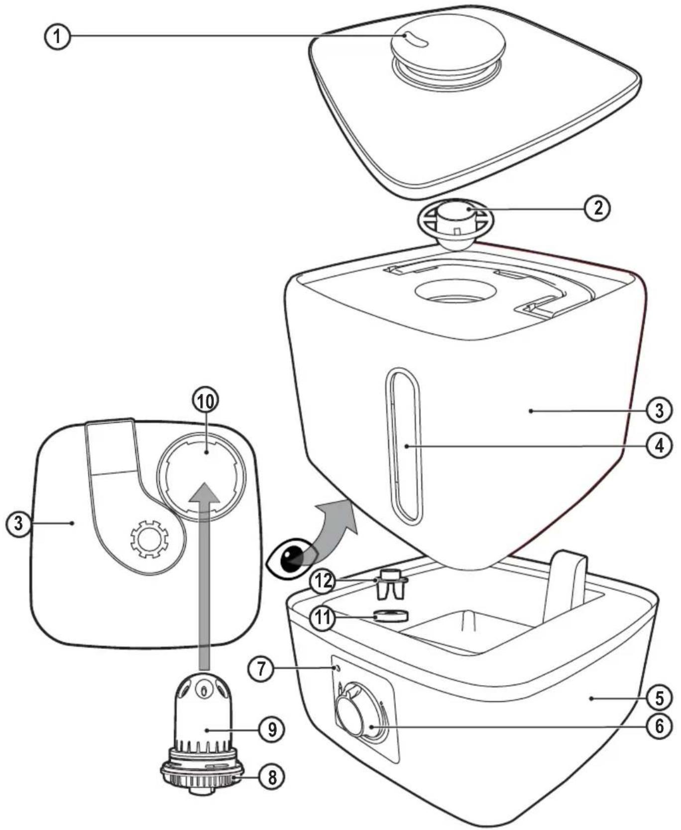 Technical diagram of a washing machine with numbered parts for identification and assembly reference.