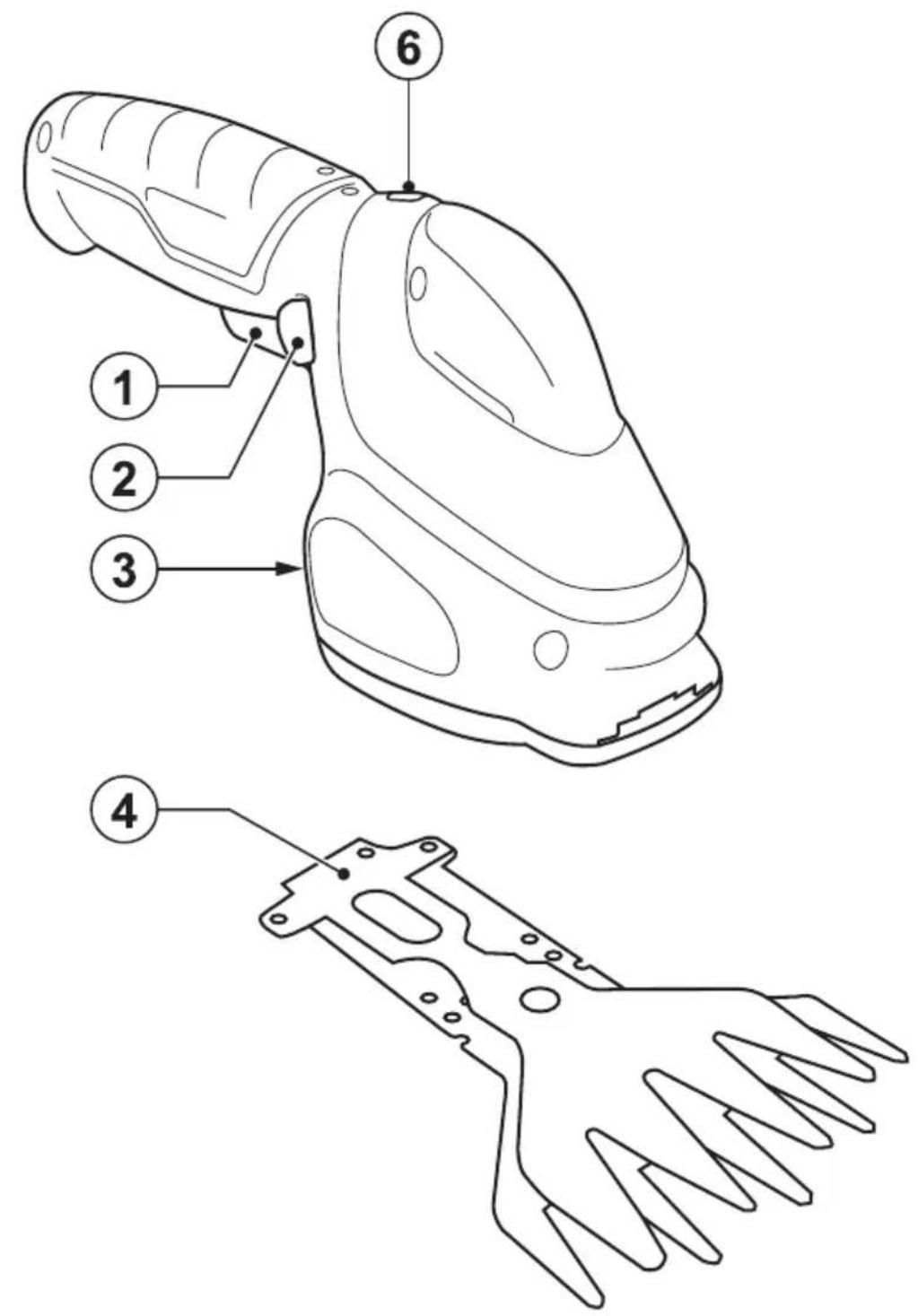 Technical diagram of a hair dryer with numbered parts for identification