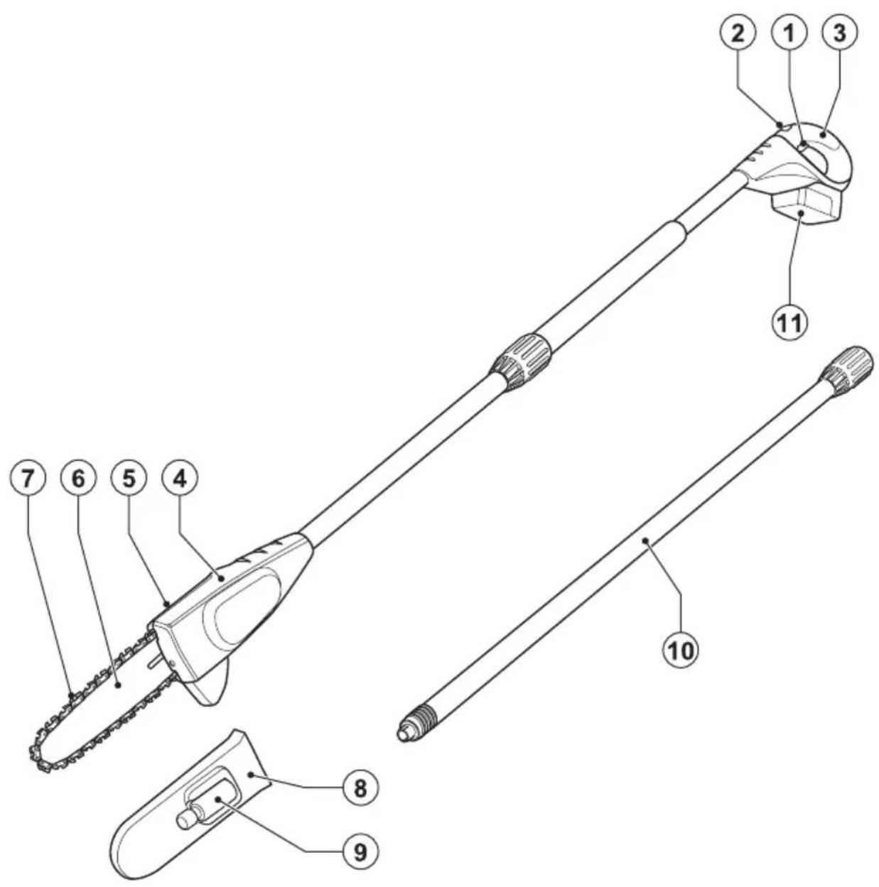 Technical diagram of a chain-linking tool with numbered parts for identification