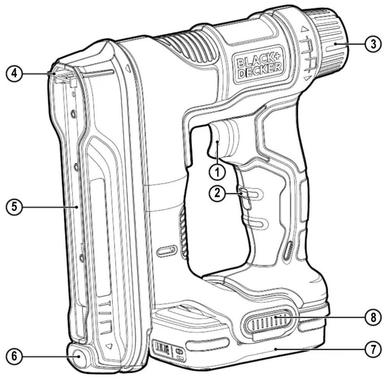 BLACK+ DECKER ① ② ③ ④ ⑤ ⑥ ⑦ ⑧