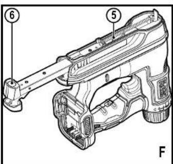 Technical diagram of a handheld device with numbered parts labeled 5 and 6