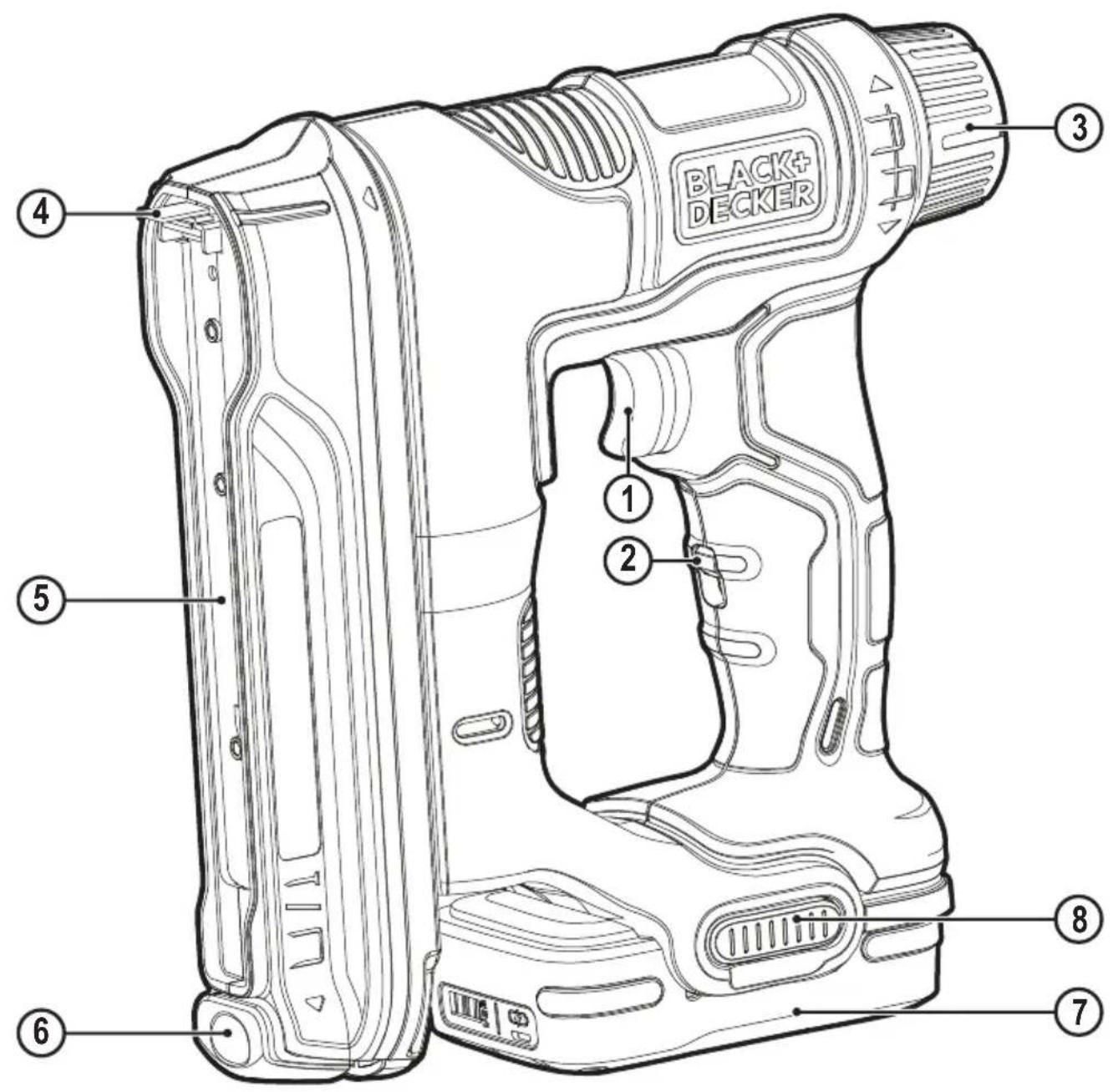 BLACK+ DECKER ① ② ③ ④ ⑤ ⑥ ⑦ ⑧