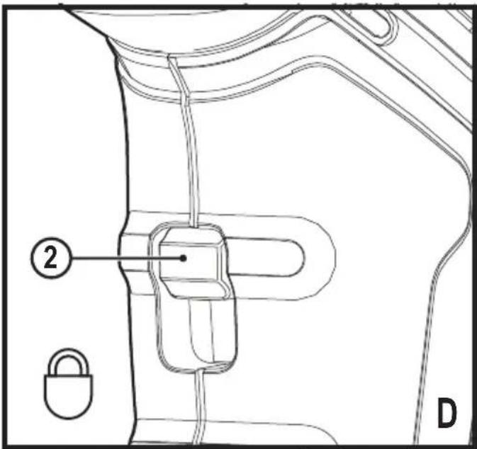Technical diagram showing a mechanical component with labeled parts and a lock symbol, likely from an engineering or manufacturing context.