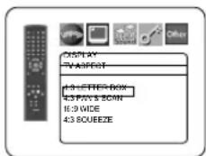 DISPLAY TV ASPECT 4:3 LEFT FOR BOX 4:3 PAYS & SCN 16:9 WIDE 4:3 SQUEEZE
