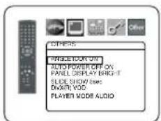 OTHERS PANGLE FOR ON AUTO POWER OFF ON PANEL DISPLAY BRIGHT SLEE SHOW time DAX/FLVOD PLAYER MODE AUDIO