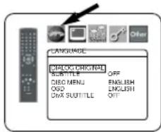 LANGUAGE IMPORTS ORCHTITLE SUBTITLE OFF OBSO MENU ENGLISH OSD ENGLISH OBSX SUBTITLE OFF