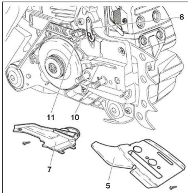 Technical diagram of an automotive engine assembly with numbered components and exploded views