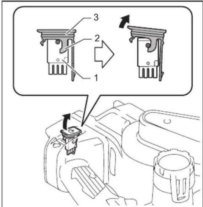 Technical diagram showing mechanical component assembly with numbered parts and directional arrows indicating process flow