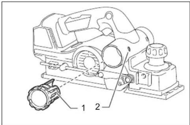 Technical diagram of a mechanical assembly with labeled parts 1 and 2