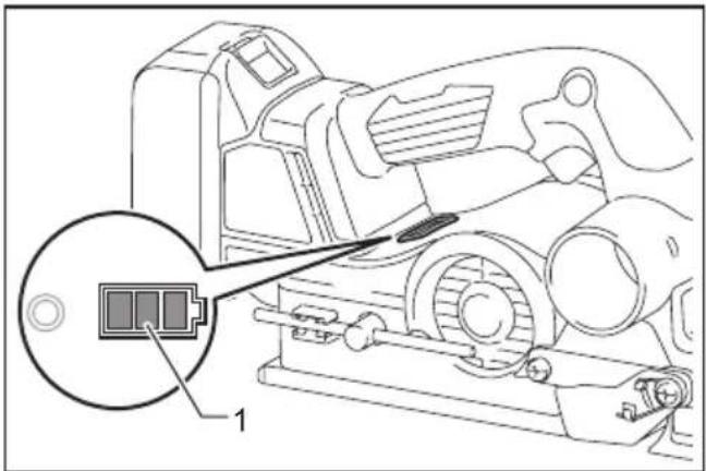Technical diagram showing a battery component inserted into a motor, with labeled parts and an inset magnified view.