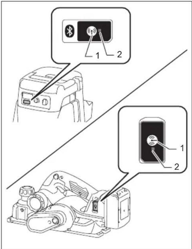 Technical diagram showing device components with labeled parts, including a Bluetooth module and a close-up of the device's internal structure.