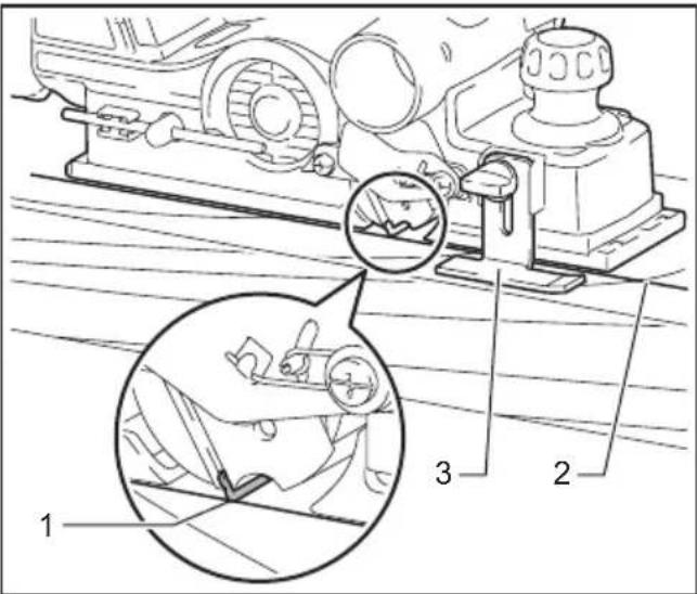 Technical diagram showing mechanical assembly with labeled parts and magnified detail view