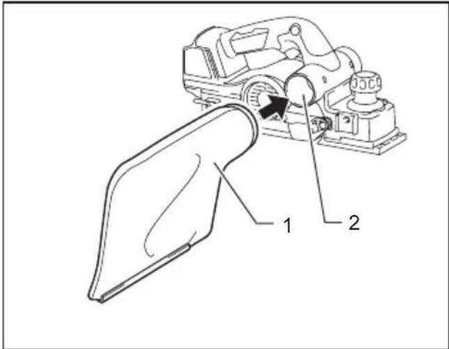 Technical diagram of a mechanical device with labeled parts 1 and 2, showing a lever mechanism.