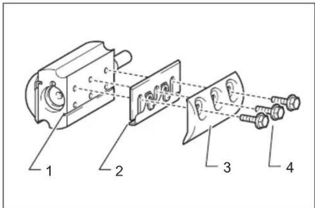 Technical diagram of a mechanical assembly with numbered components and alignment lines