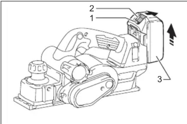Technical diagram of a mechanical device with numbered components and directional arrows indicating motion or flow.