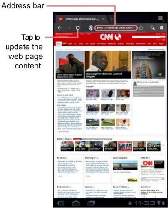 Address bar http://edition.cnn.com/ Tap to update the web page content.