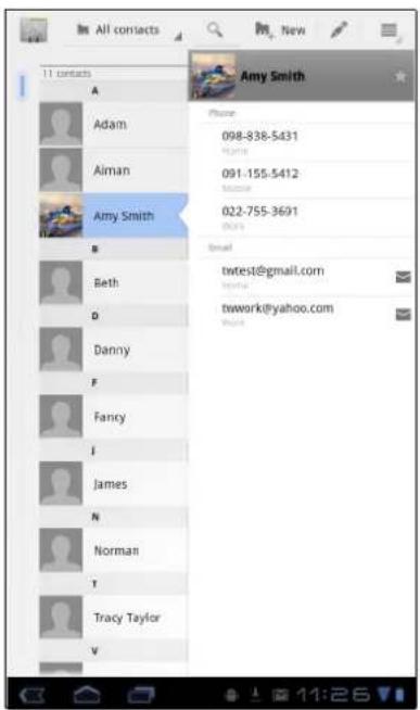All contacts 11 contacts A Adam Alman Amy Smith B Beth D Danny F Fancy I James N Norman T Tracy Taylor V Amy Smith Phone 098-838-5431 Phone 091-155-5412 Phone 022-755-3691 Email twtest@gmail.com mail twwork@yahoo.com mail
