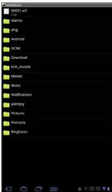 00001.vcf 5 KB Alarms alog Android DCIM Download kids_doodle Movies Music Notifications paintjoy Pictures Podcasts Ringtones