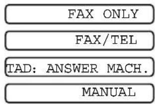 FAX ONLY FAX/TEL TAD: ANSWER MACH. MANUAL