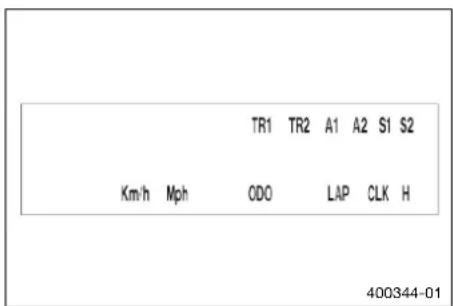 TR1 TR2 A1 A2 S1 S2 Km/h Mph ODO LAP CLK H 400344-01
