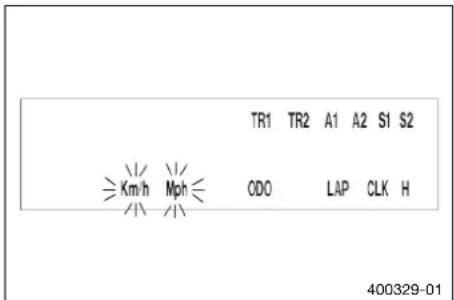 TR1 TR2 A1 A2 S1 S2 Km/h Mph ODO LAP CLK H 400329-01