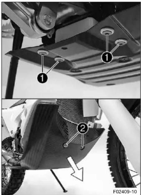 Technical diagram showing two mechanical components with numbered annotations and a directional arrow indicating motion or assembly.