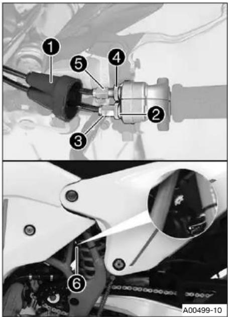 Technical diagram showing labeled mechanical components in two views: top shows a connector with numbered parts, bottom shows a close-up of the component.