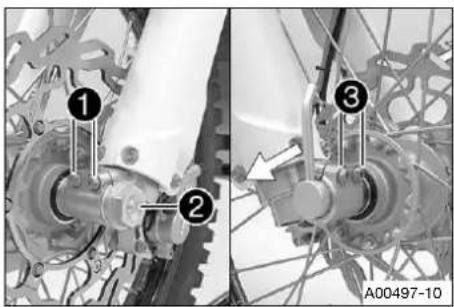 Technical diagram showing mechanical assembly with numbered components and a directional arrow indicating motion or force