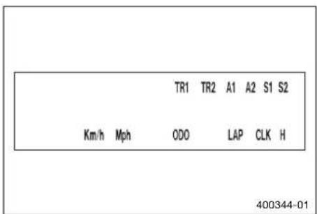 TR1 TR2 A1 A2 S1 S2 Km/h Mph ODO LAP CLK H 400344-01