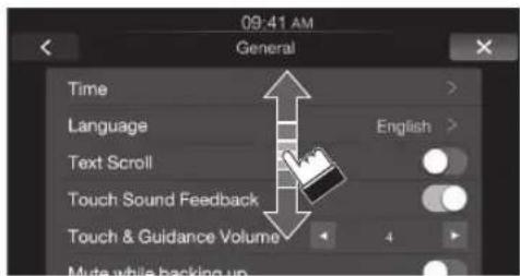 09:41 AM General Time Language Text Scroll Touch Sound Feedback Touch & Guidance Volume English 4 Muta while backing up