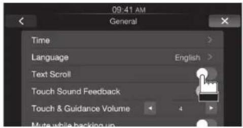 09.41 AM General Time Language English Text Scroll Touch Sound Feedback Touch & Guidance Volume Muts while backing up