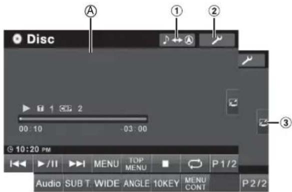 Disc 00:10 -03:00 1 ① ② ③ 10:20 PM I<< /II > > MENU TOP P 1/2 Audio SUB T WIDE ANGLE 10KEY MENU CONT P 2/2