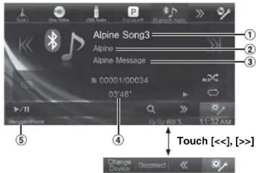 Alpine Song3 Alpine Alpine Message 00001/00034 03'46' Touch [<<], [>>] Change Device Disconnected <<