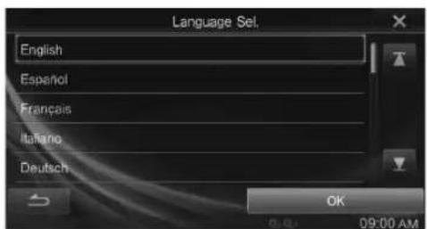 Language Sel. English Español Français Italiano Deutsch OK 0:00 AM 09:00 AM