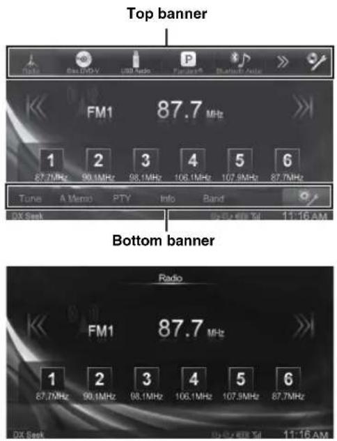 Top banner FM1 87.7 MHz 1 2 3 4 5 6 87.7MHz 90.1MHz 98.1MHz 106.1MHz 107.9MHz 87.7MHz Tune A Memo PTY Info Band DX Seek Bottom banner FM1 87.7 MHz 1 2 3 4 5 6 87.7MHz 90.1MHz 98.1MHz 106.1MHz 107.9MHz 87.7MHz DX Seek DX Seek