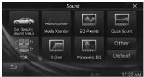 Sound Car Specific Sound Setup Media Xander Media Xpander EQ Presets Quick Sound TCR X-Over Parametric EQ Other Defeat 11:22 AM