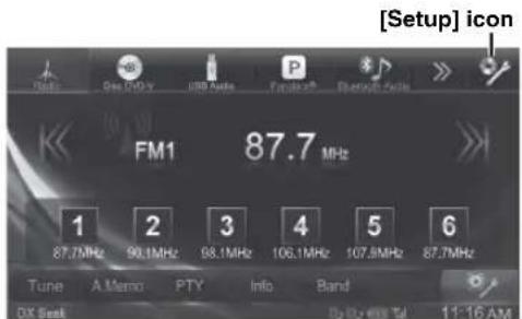 [Setup] icon FM1 87.7 MHz 1 2 3 4 5 6 87.7MHz 90.1MHz 98.1MHz 106.1MHz 107.9MHz 87.7MHz Tune A Memo PTV Info Band DX Seek Be 11-16 AM