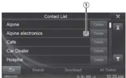 Contact List Alpine Alpine electronics Cafe Car Dealer Hospital Search Download All Delete 0:00 AM 10:20 AM