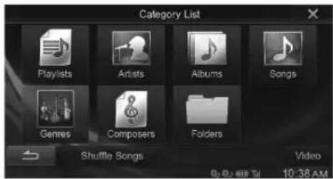 Category List Playlists Artists Albums Songs Genres Composers Folders Shuffle Songs Video 0.0 MB Ttl 10:38 AM
