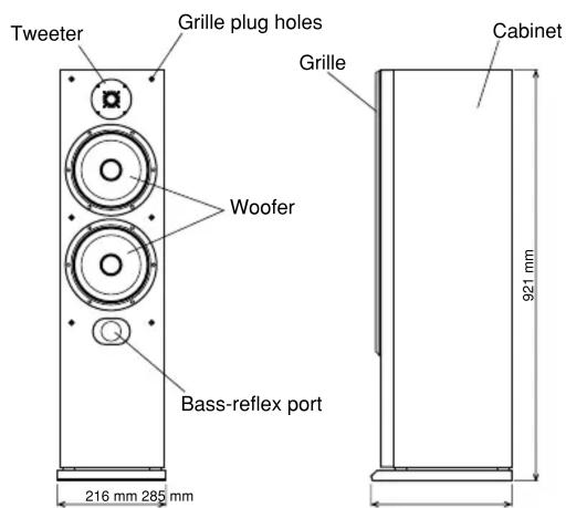 Tweeter Grille plug holes Grille Cabinet Woofer Bass-reflex port 216 mm 285 mm 921 mm