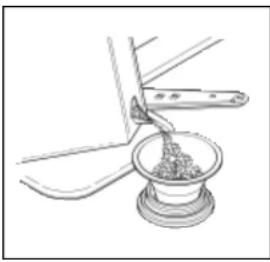 Line drawing of a mechanical device pouring liquid into a bowl (no text or symbols)