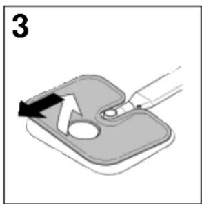 Illustration of a hand pressing down on a tray with a tool, no text or symbols present