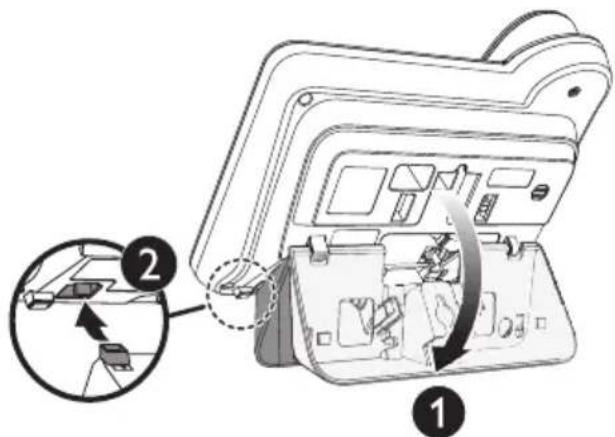 Diagram showing a device interior with labeled parts and a magnified view of the internal structure, likely illustrating a device's internal components.