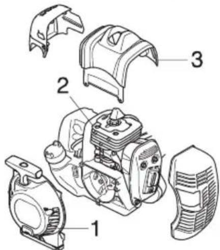 Exploded view diagram of a mechanical device with numbered parts labeled 1, 2, and 3
