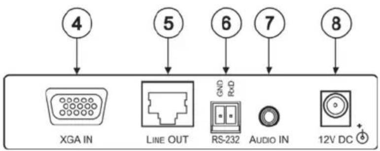 4 5 6 7 8 XGA IN LINE OUT GND RS-232 AUDIO IN 12V DC