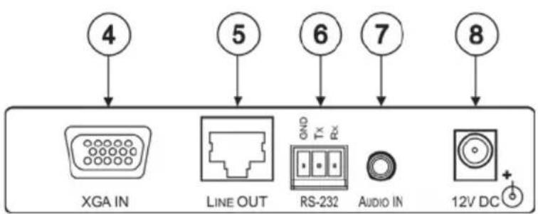 4 5 6 7 8 XGA IN LINE OUT RS-232 AUDIO IN 12V DC +