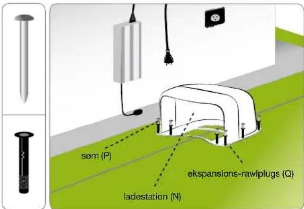 søm (P) ekspansions-rawlplugs (Q) ladestation (N)