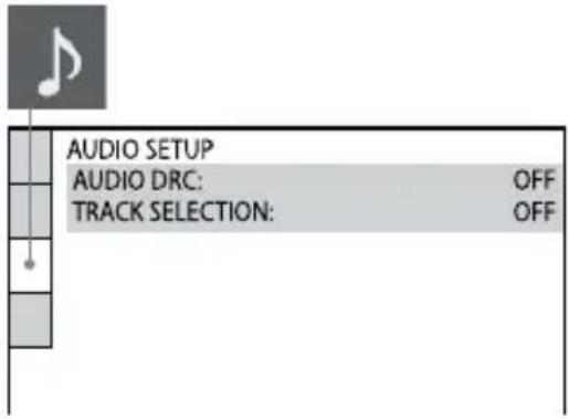 AUDIO SETUP AUDIO DRC: OFF TRACK SELECTION: OFF