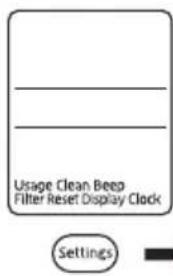 Usage Clean Beep Filter Reset Display Clock Settings